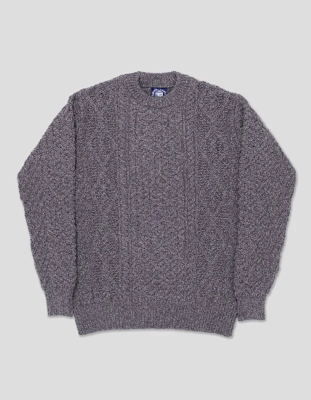 CREW NECK ARAN CABLE SWEATER - CHARCOAL