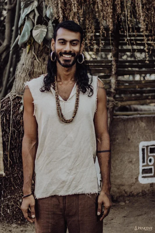 Earthy Frayed Sleeveless Shirt ⋙ Handwoven Raw Silk