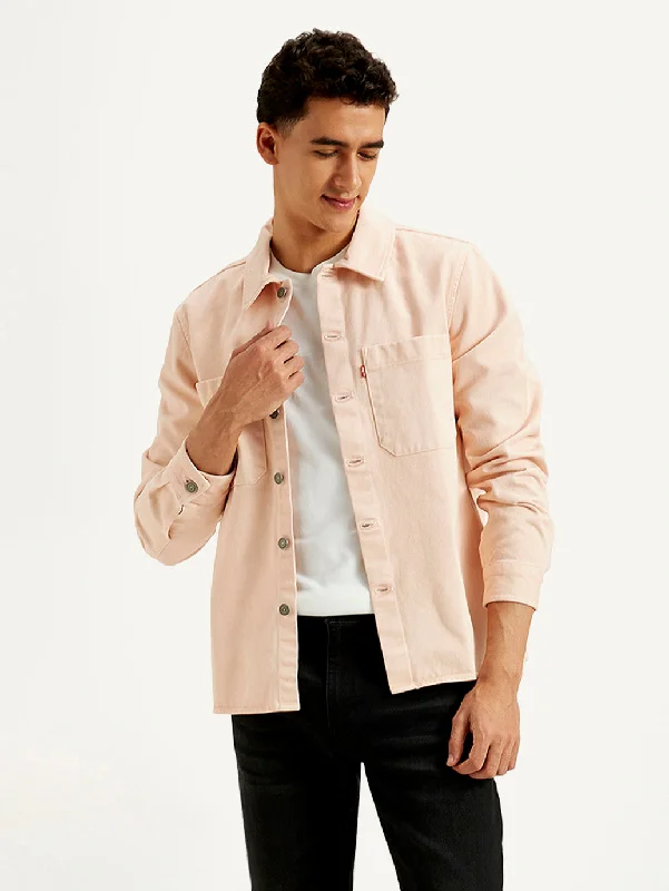 Men's Solid Peach Spread Collar Jacket