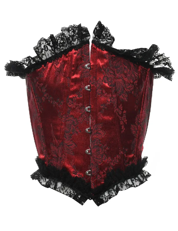 One-DAY Sale Black & Red Floral Lace Boned Corset - S