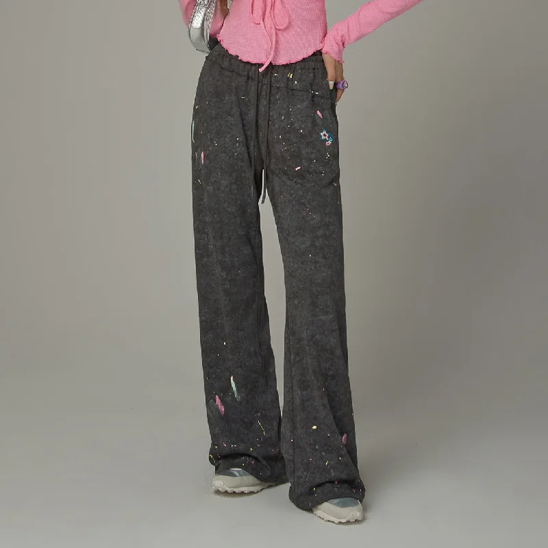 New Deals Elastic Waist String Painted Wide Pants