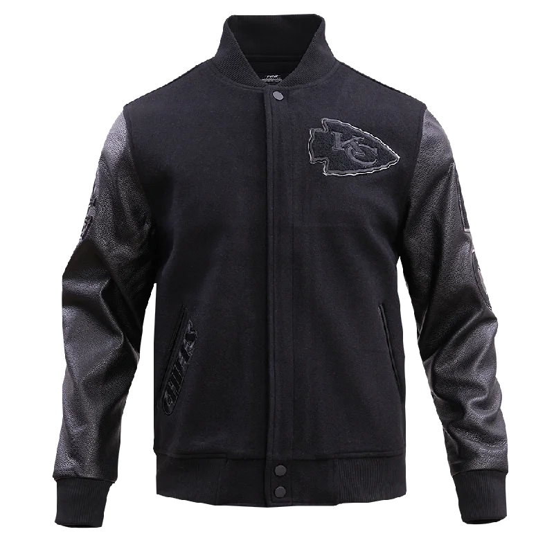 Price Reduction NFL KANSAS CITY CHIEFS TRIPLE BLACK WOOL MEN'S VARSITY JACKET (TRIPLE BLACK) Price Reduction NFL KANSAS CITY CHIEFS TRIPLE BLACK WOOL MEN'S VARSITY JACKET (TRIPLE BLACK)