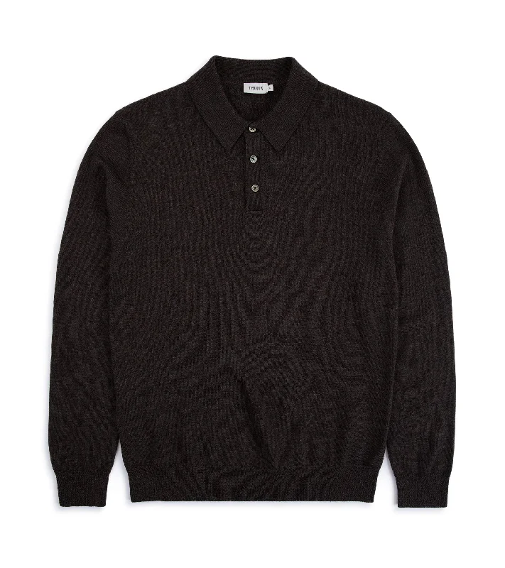 Fantastic Offers Trunk Enford Merino Knit Long Sleeve Polo Shirt: Mole Brown