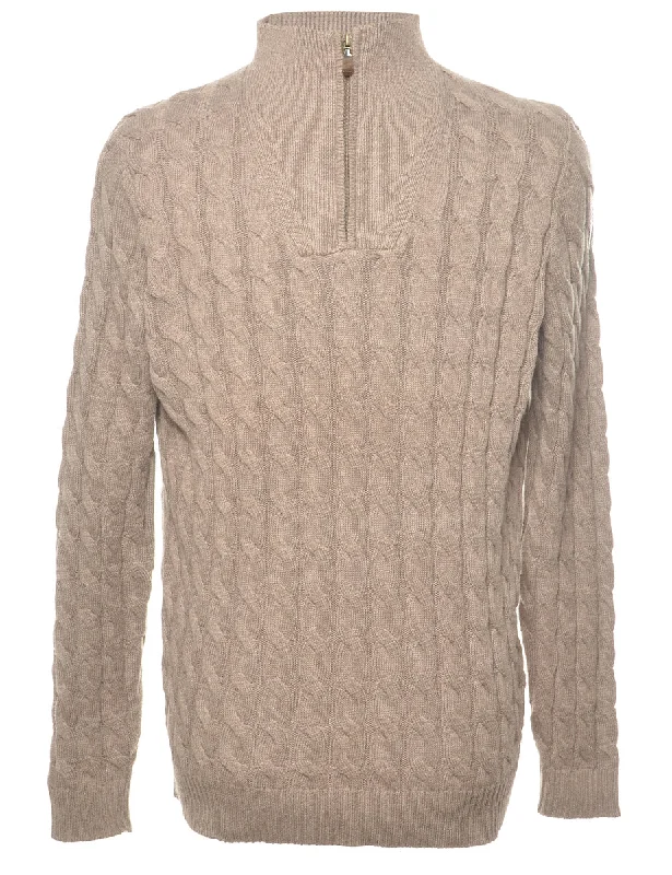 Brown Cable Knit Jumper - M