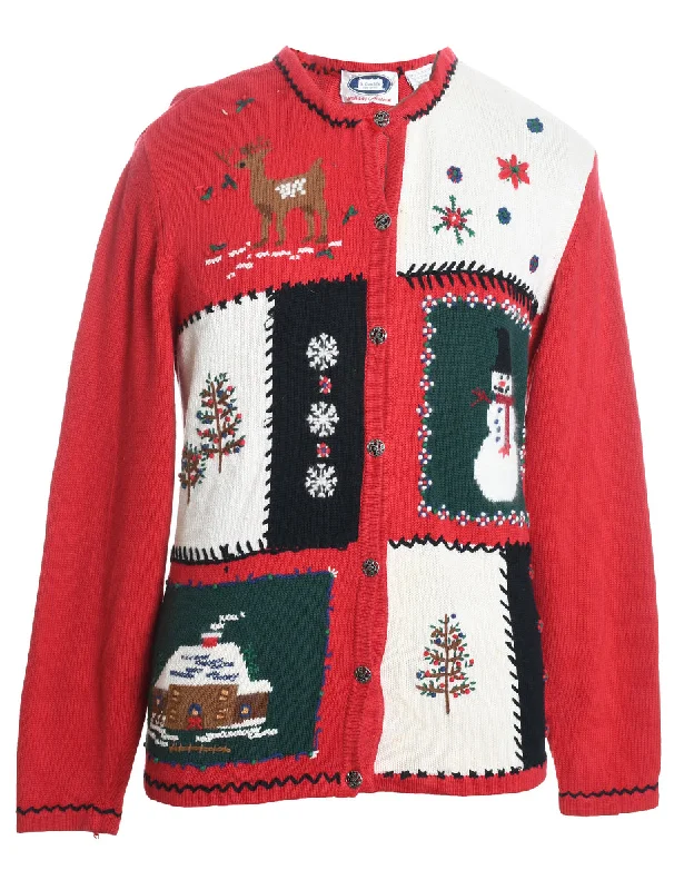 Button Front Christmas Cardigan - M