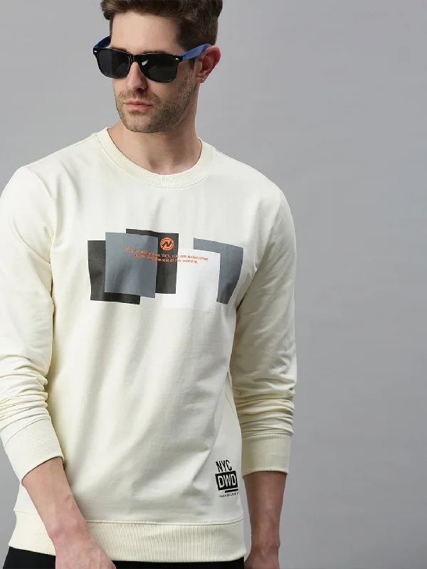 Men Striped Cream Sweatshirt