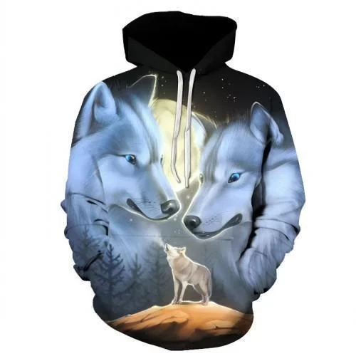Extra Savings 3D Men's Hoodies Wolf Print Hoodies