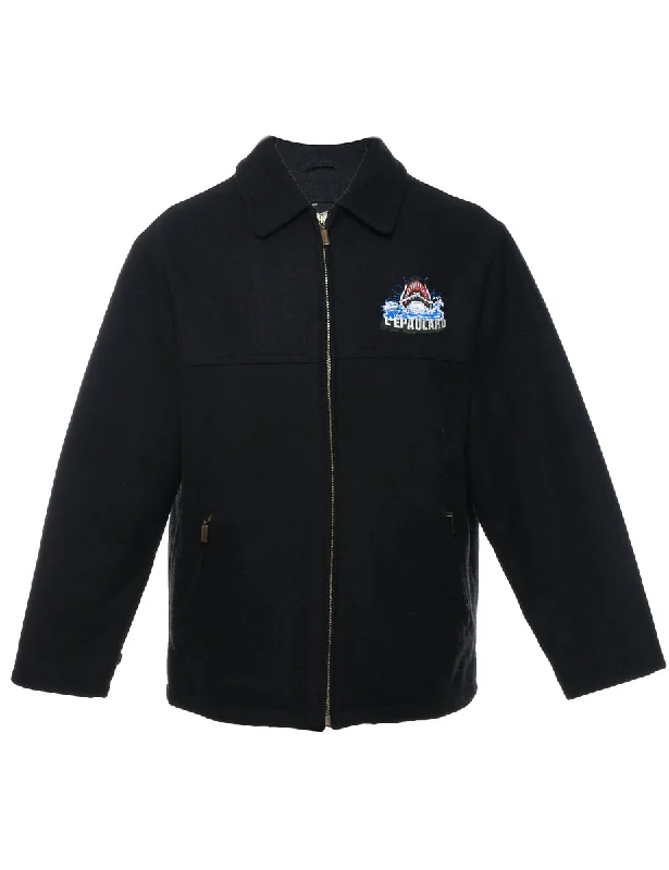 Lowest Price Black Embroidered Zip-Front Jacket - M