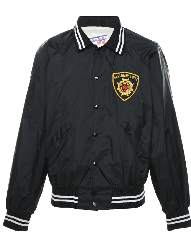 Bonus Savings Black Embroidered Bass River & Dist Nylon Bomber Jacket - L