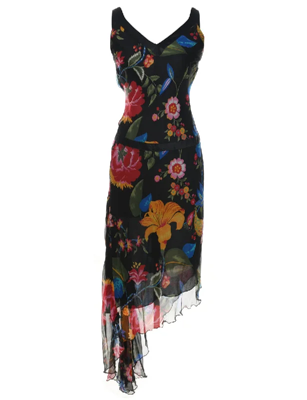 Markdown Sale Asymmetric Y2K Floral Print Bodycon Dress - S