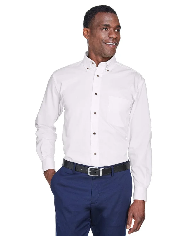 Limited Availability Harriton Long Sleeve Stain-Release Twill Shirt | White