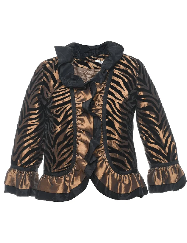 Overstock Black & Gold 1980s Metallic Zebra Print Jacket - S