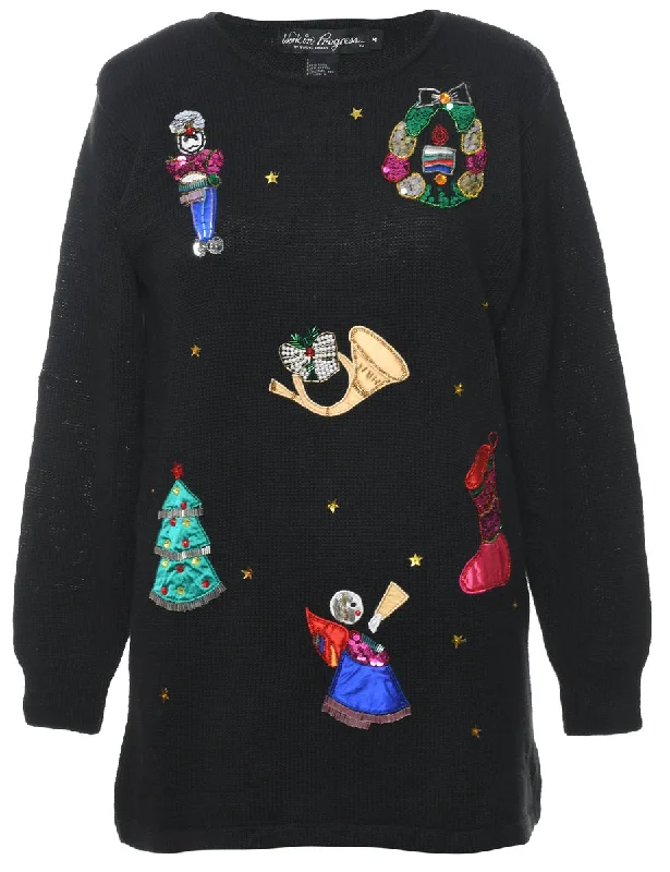 Weekend Bargains to Savor Black Christmas Jumper - M