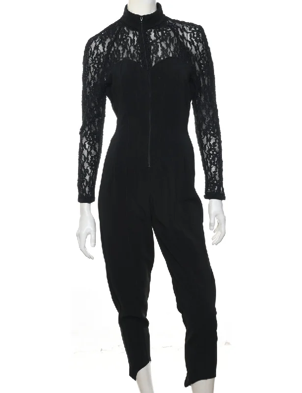 Final Clearance Black Lace Classic Jumpsuit - M