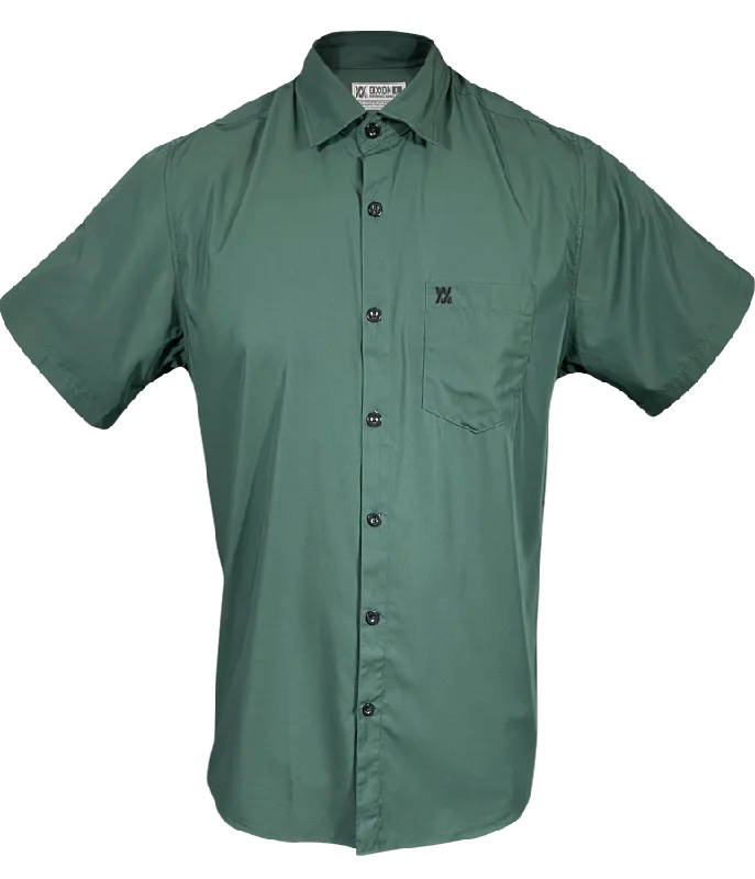 Dark Green Bamboo Dress Shirt- Short Sleeve