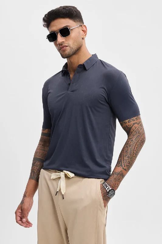 Act Fast Grey Self-Design Stitchless Polo T-Shirt