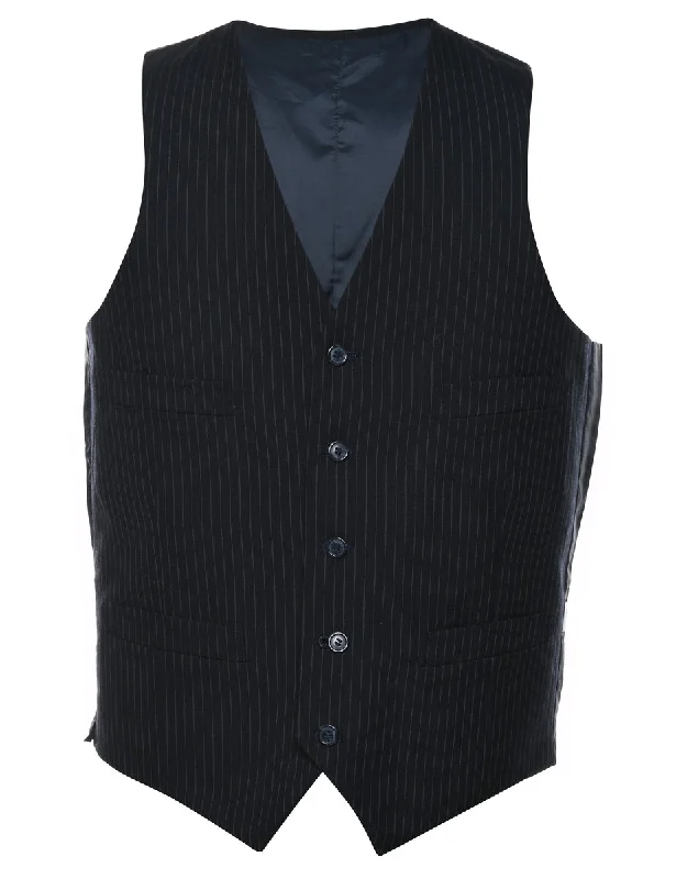 Black Pinstriped Classic Waistcoat - M