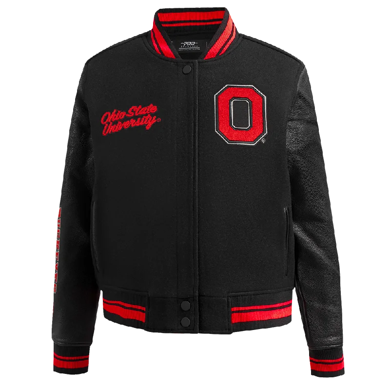 Clearance Items OHIO STATE UNIVERSITY CLASSIC WOMEN'S RIB WOOL VARSITY JACKET (BLACK/RED/BLACK) Clearance Items OHIO STATE UNIVERSITY CLASSIC WOMEN'S RIB WOOL VARSITY JACKET (BLACK/RED/BLACK)