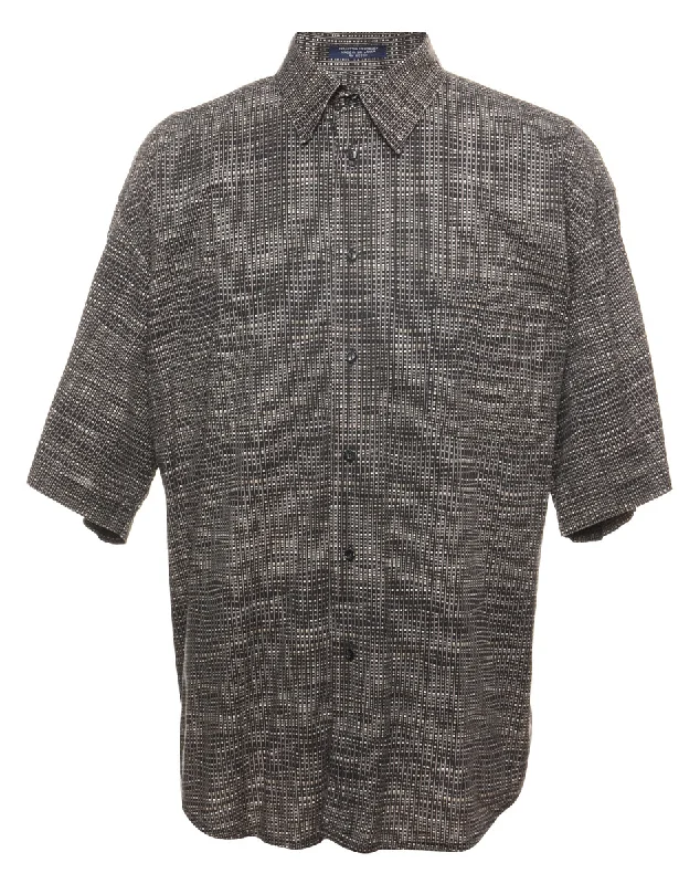 Stock Up Black & White Patterned Short Sleeve Shirt - XL