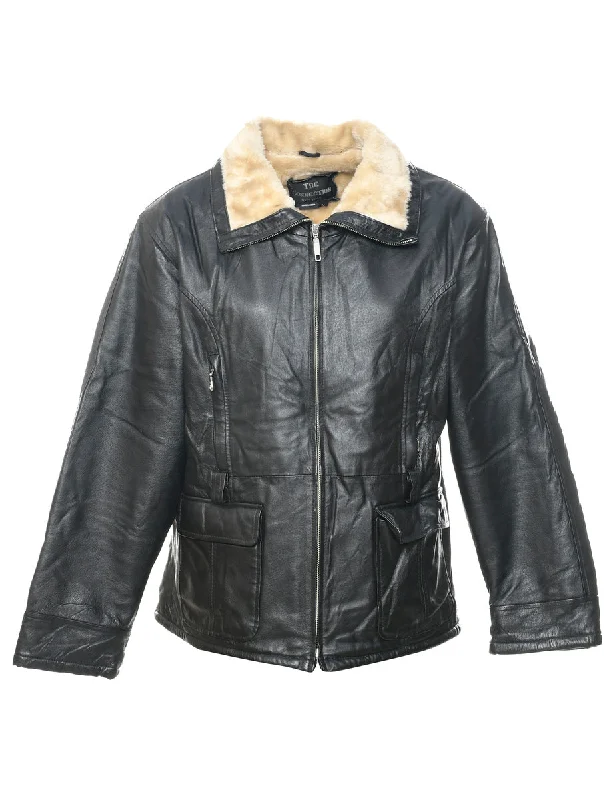 Exclusive Deal Black Faux Shearling Leather Jacket - M