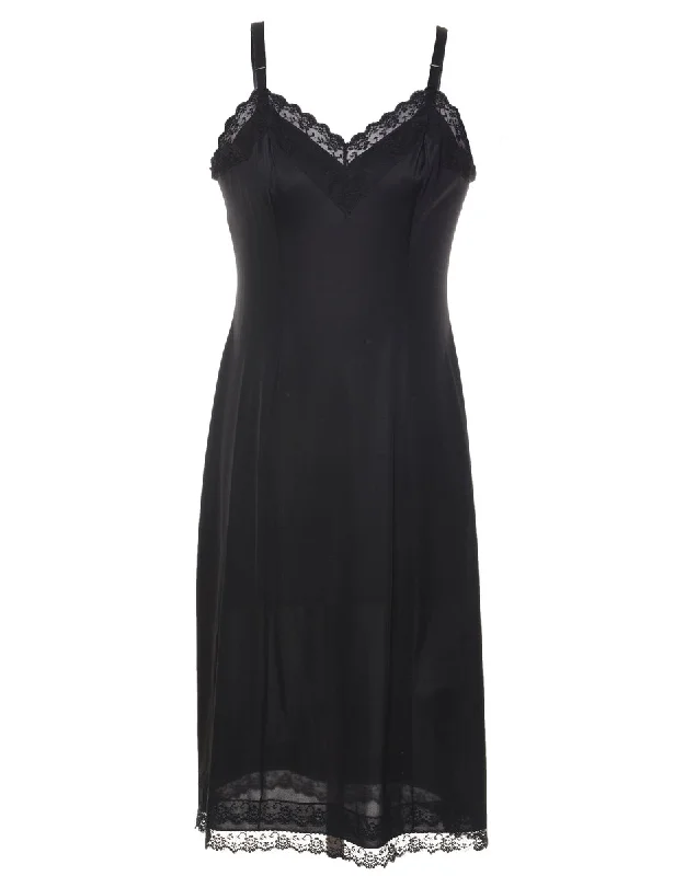 Now or Never Black Lace Trim 1990s Dress - S