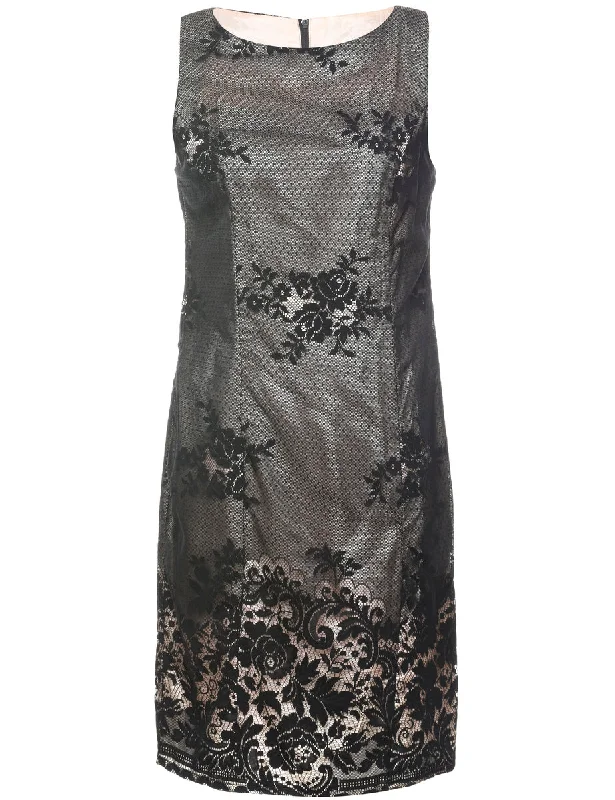 Mega Sale Black Floral Lace Evening Dress - M