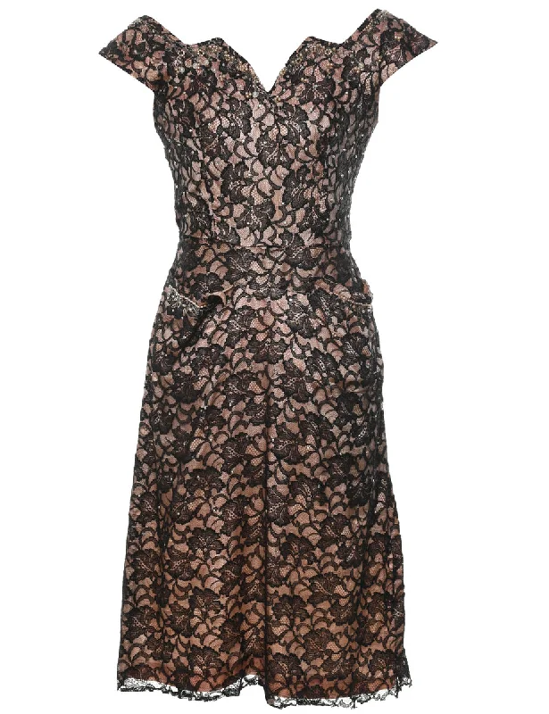 Can't Resist Black & Rose Floral Lace 1960s Evening Jacket - M
