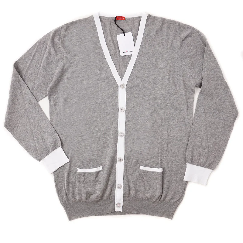 Buy More, Save More Kiton Lightweight Cotton Cardigan Sweater in Gray