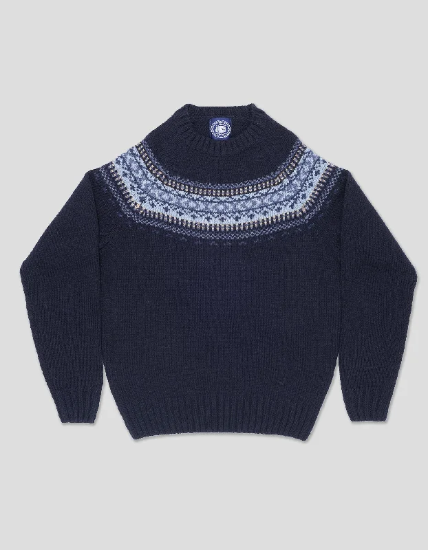 Extra Savings SHETLAND WOOL FAIR ISLE CREW NECK SWEATER - NAVY