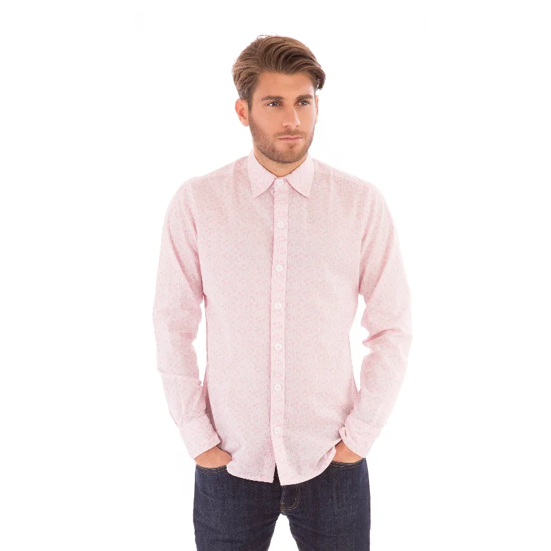 The Best Prices Pink Floral Print Cotton Slim Fit Mens Shirt Long Sleeve