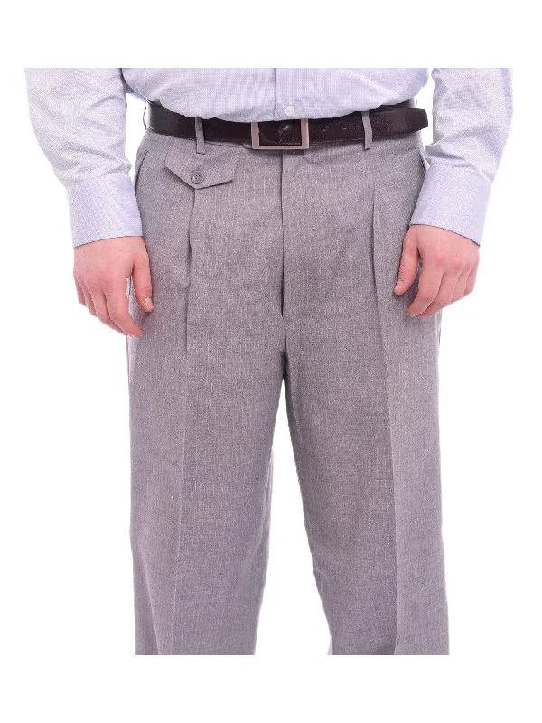Exclusive Deal Apollo King Classic Fit Gray Pinstripe Pleated Wide Leg Wool Dress Pants
