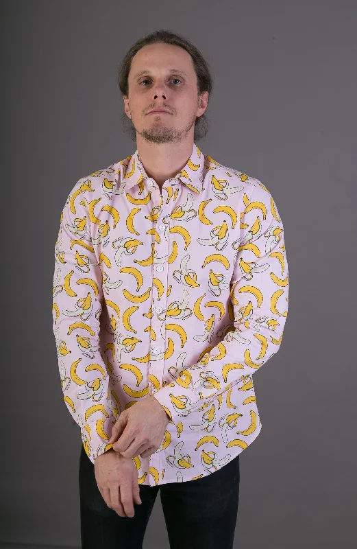 Buy Now Banana Fruit Pink Cotton Slim-Fit Long-Sleeve Shirt