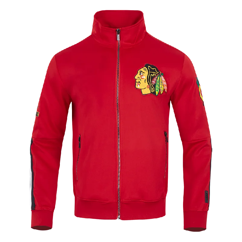 Lowest Rates NHL CHICAGO BLACKHAWKS CLASSIC CHENILLE MEN'S DK TRACK JACKET (RED/BLACK)