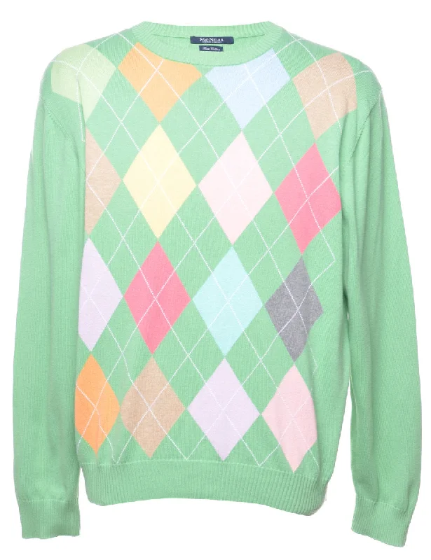 Price Drop Argyle Knit Gren & Pink Jumper - L