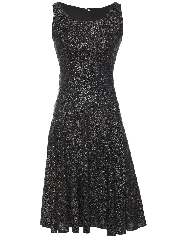 Hurry Up Black & Silver Sparkly Sleeveless Evening Dress - XS
