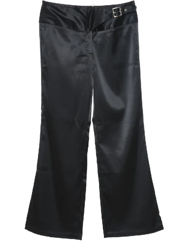 Black Y2K Buckle Detail Flared Trousers - W32 L29