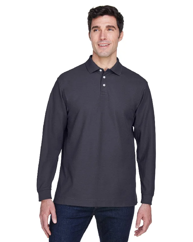 Devon & Jones Fine Pima Pique Long Sleeve Polo Shirt | Navy