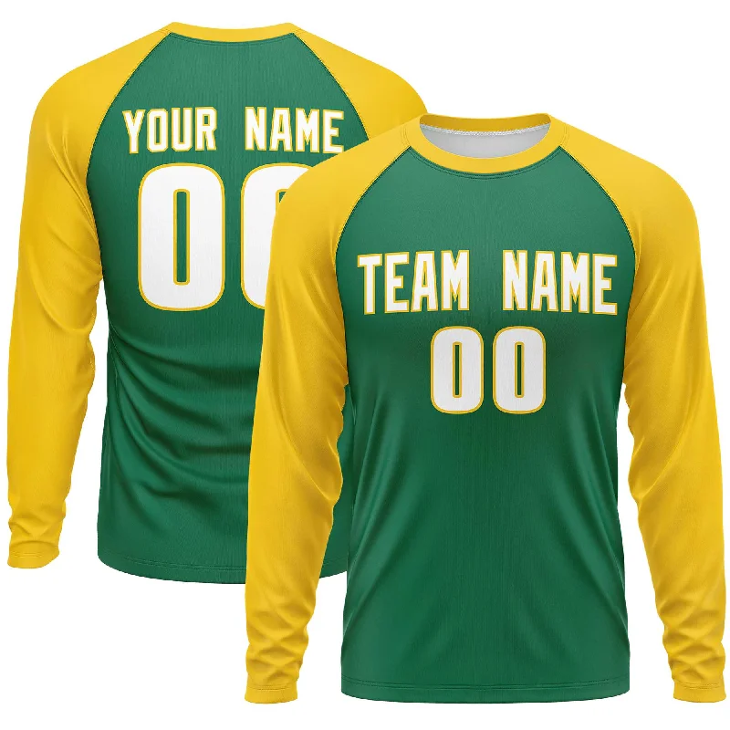 Quick Sale Custom Kelly Green Gold Crew Neck Raglan Long Sleeve Performance T-Shirt