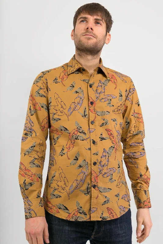 Crazy Deals Floral Print Cotton Slim-Fit Long-Sleeve Mens Shirt