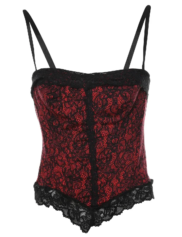 Special Savings Black & Red Lace 1990s Bustier - M