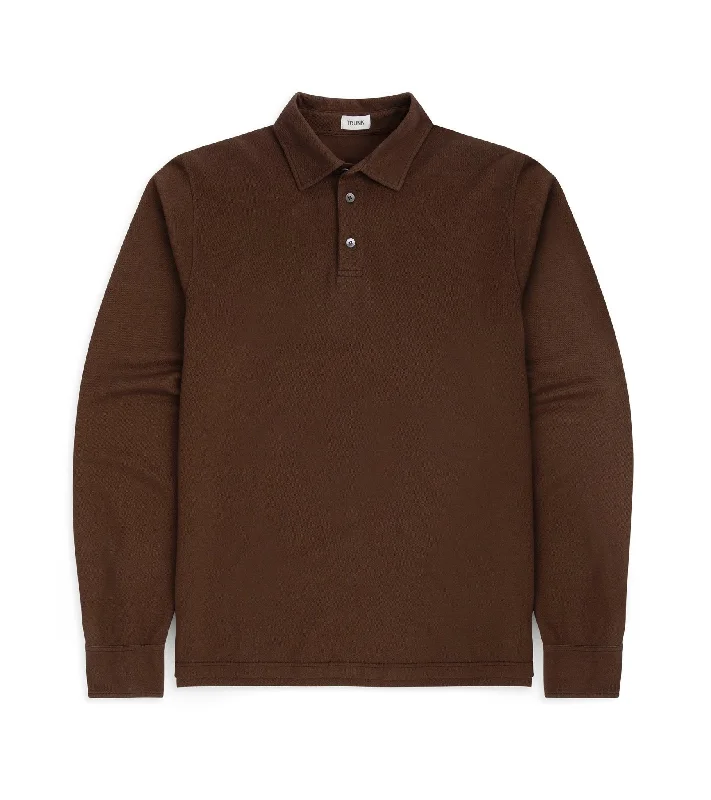 Special Discount Trunk Moxon Long Sleeve Polo Shirt: Dark Brown