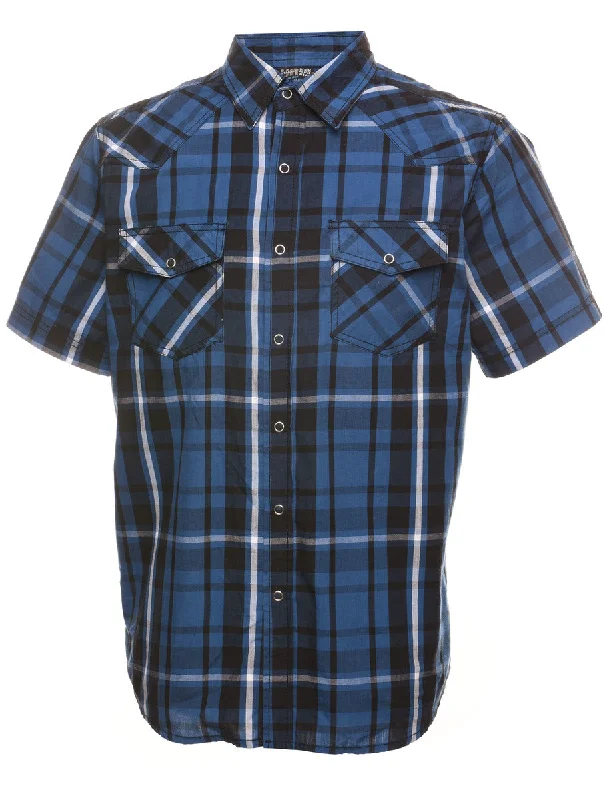 Blue Checked Short Sleeve Shirt - M