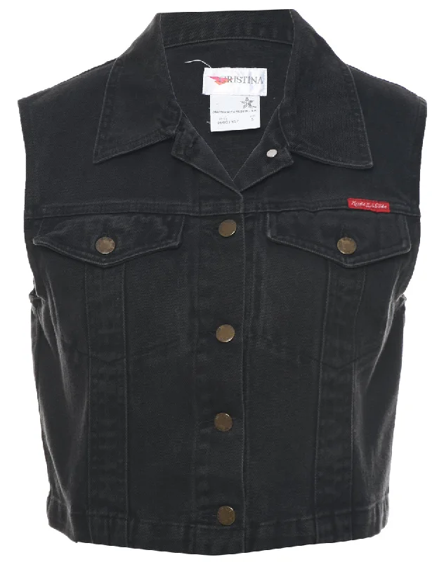 Can't Be Beat Black Denim Jacket Vest - S