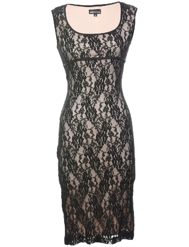 Weekend Discounts to Grab Black Classic Floral Lace Y2K Evening Dress  - S