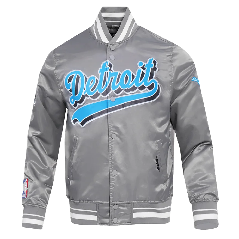 NFL DETROIT LIONS SCRIPT TAIL MEN'S SATIN JACKET (GRAY)