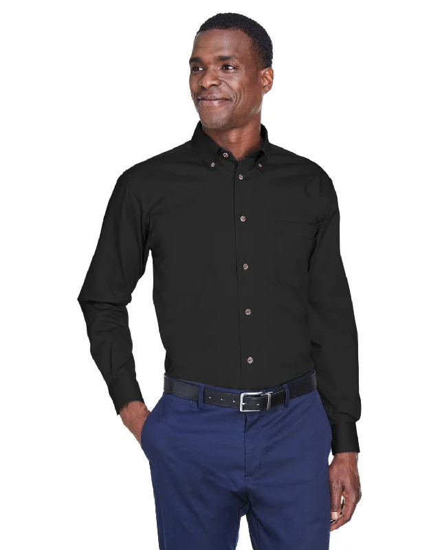 Harriton Long Sleeve Stain-Release Twill Shirt | Black