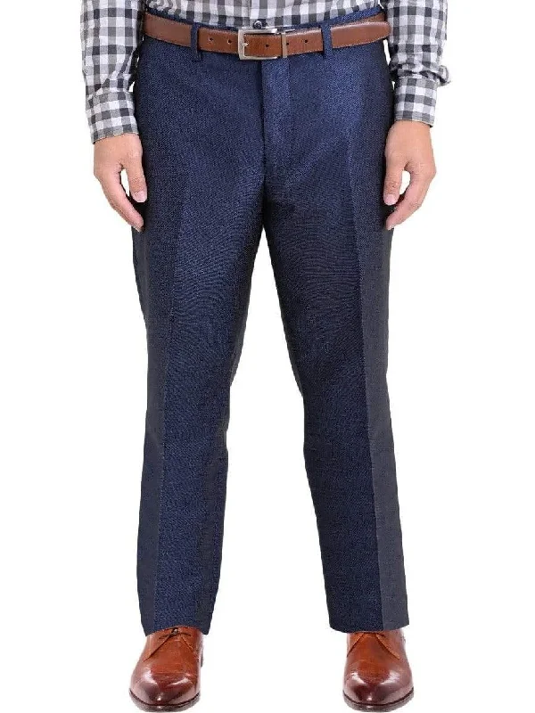 New Arrival Ideal Slim Fit Navy Blue Pindot With Subtle Sheen Flat Front Wool Dress Pants