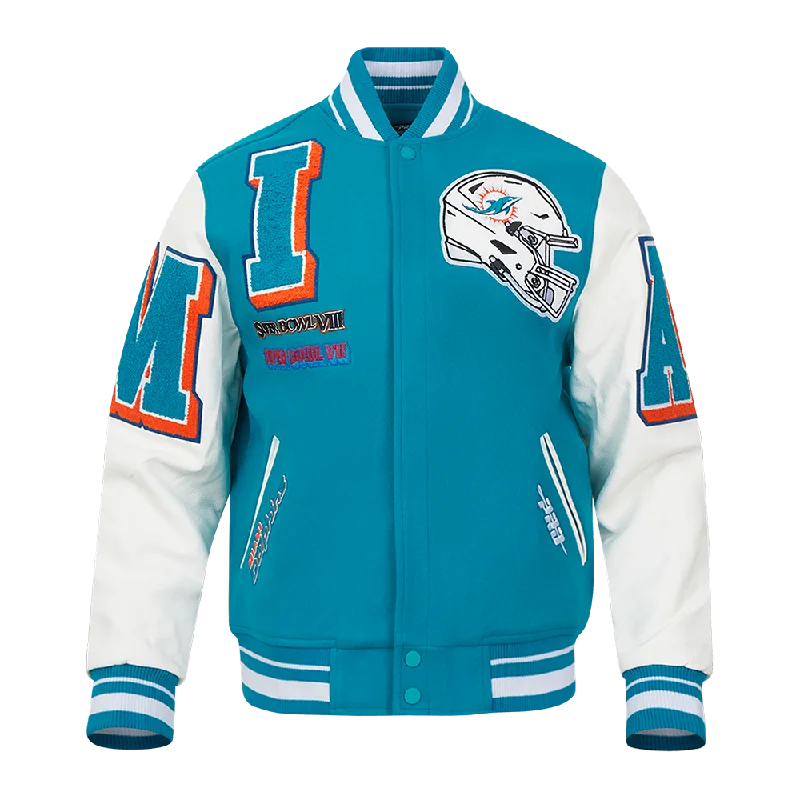 NFL MIAMI DOLPHINS MASHUP MEN'S RIB WOOL VARSITY JACKET (TEAL/WHITE)