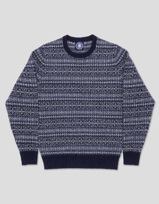 Sale Alert LAMBSWOOL FAIR ISLE CREW NECK SWEATER - BLUE