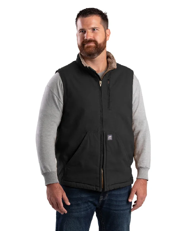 Berne Mens Black 100% Cotton Canyon Sherpa Lined Vest